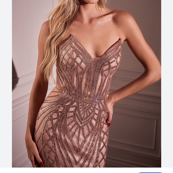 La Divine Prom Dress CC6018 Glitter Tulle Evening Gown Rose Gold Size 8 NWT - Picture 2 of 3